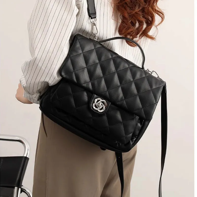 PESASRIE Microfiber Synthetic Leather Carry Backpack Women's Black/Ecru-2
