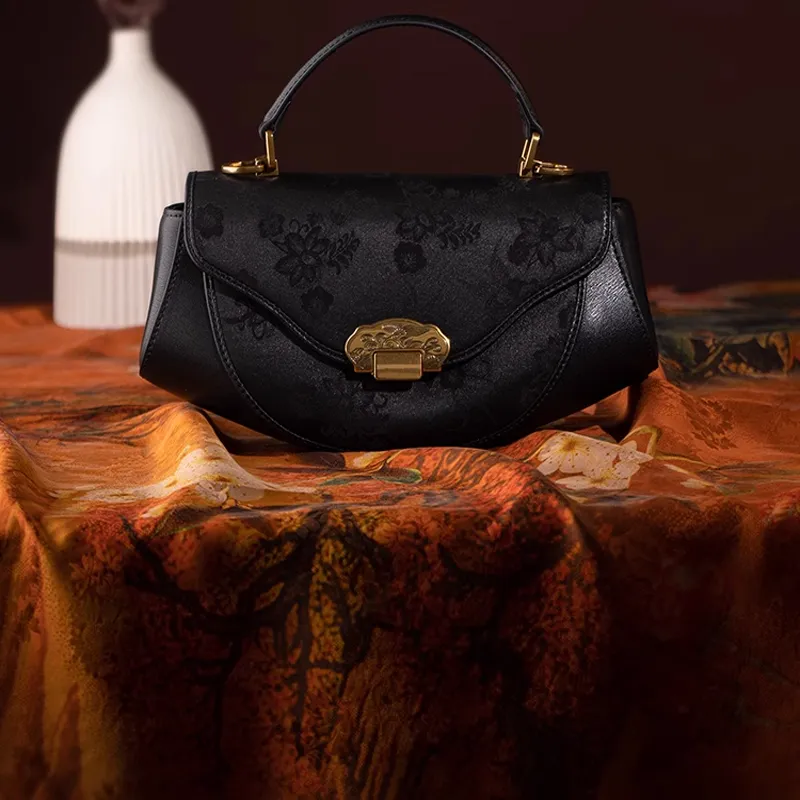 Shanghai Story Handbag Mulberry Silk Medium Size Women's Black-3