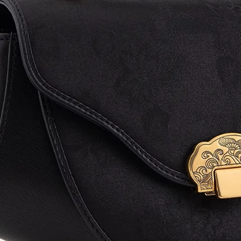 Shanghai Story Handbag Mulberry Silk Medium Size Women's Black-4