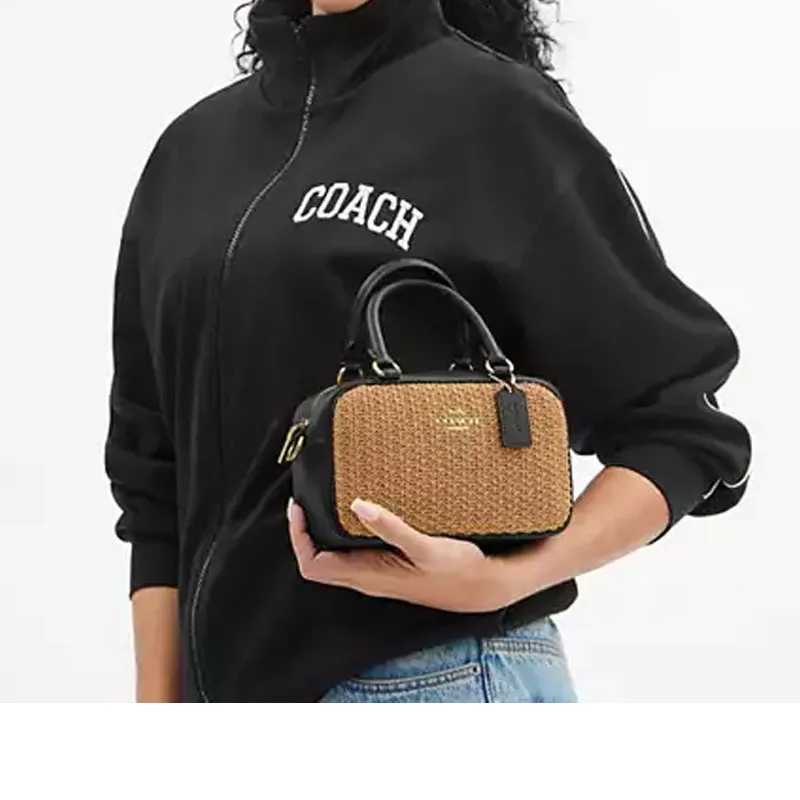 COACH SATCHEL Straw With Leather One Shoulder Handbag Trumpets Women's Brown & Black-6
