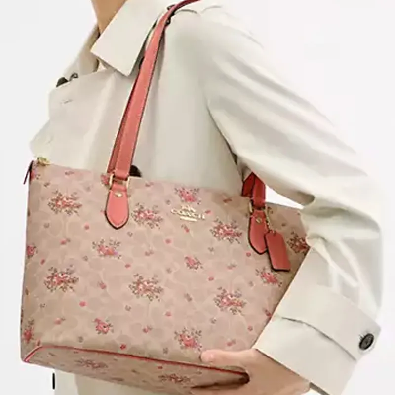 COACH Gallery Signature Coated Canvas Tote Bag, Shopping Bag, Shoulder Bag Tubas Women's Gold Sand-4