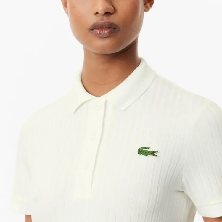 LACOSTE Logo patch Ribbed Cotton Polo Dress-3