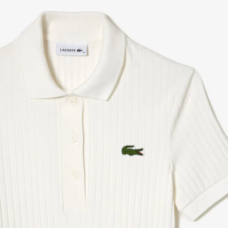 LACOSTE Logo patch Ribbed Cotton Polo Dress-4
