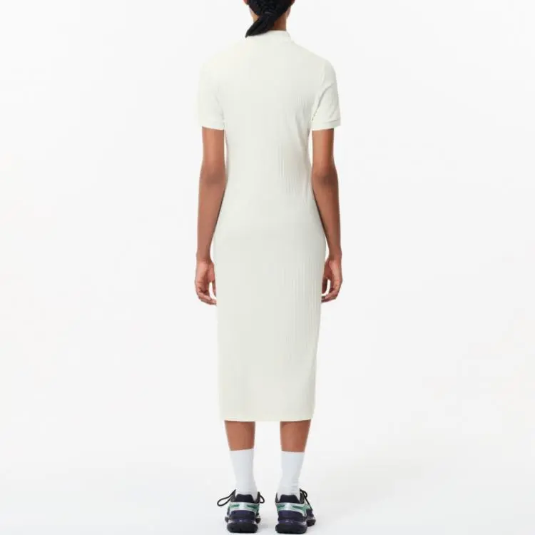 LACOSTE Logo patch Ribbed Cotton Polo Dress-2