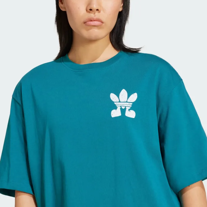 Adidas Originals Drop Shoulder Sleeve T Shirt Women's Legacy Cyan-4