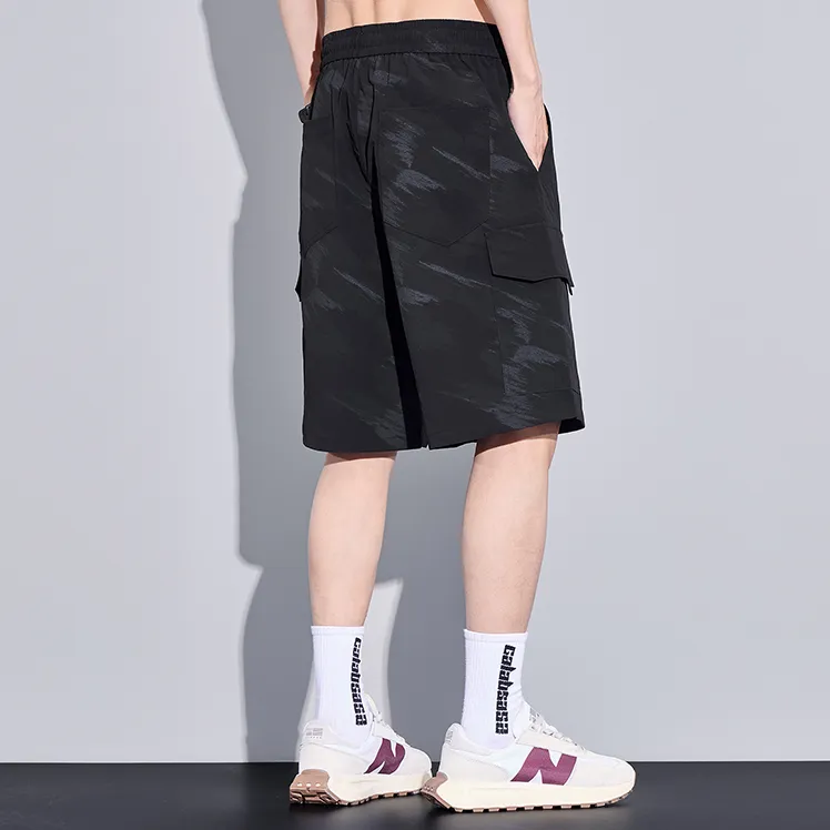 Menglaini Casual Shorts Unisex Black[Ice Silk Quick Dry Breathable]-1