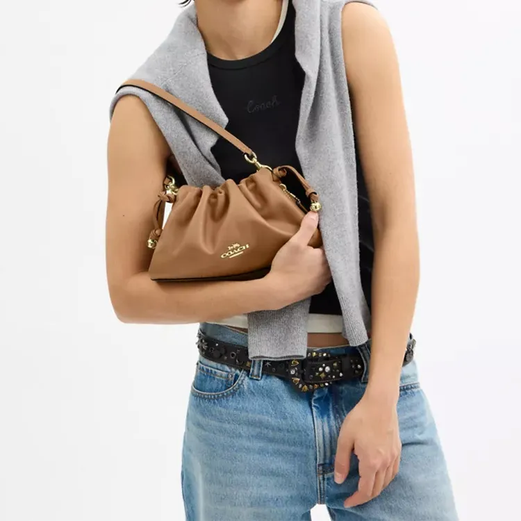 COACH Faye Leather Shoulder Bag, Crossbody Bag, Handbag Medium Size Women's Brown-4