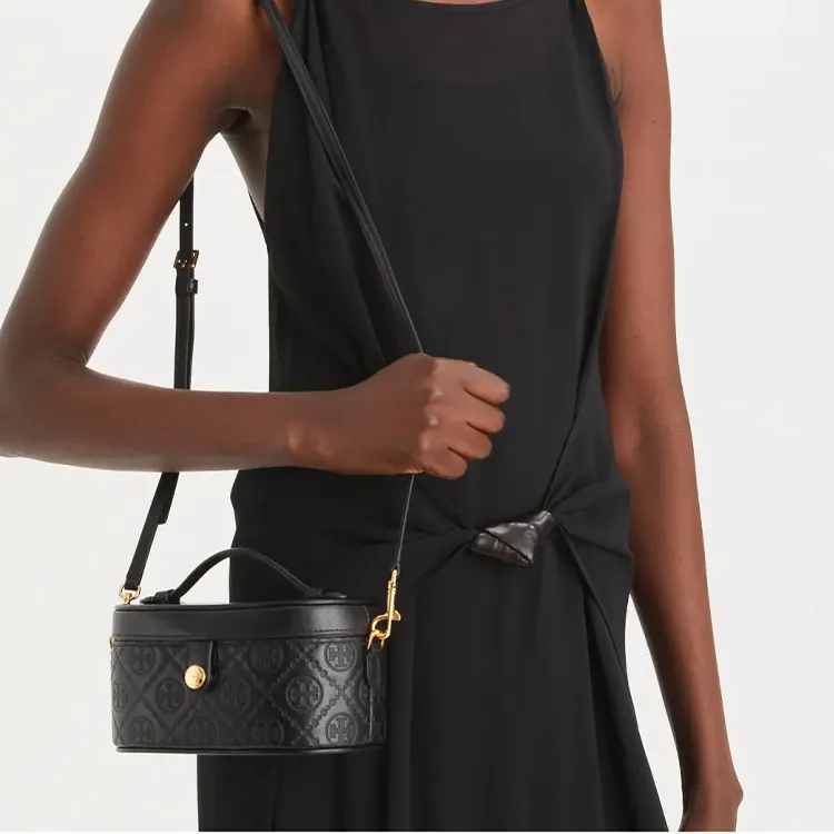 TORY BURCH T Monogram Cow Split Leather One Shoulder Crossbody Portable Makeup Bag Women's Black-4