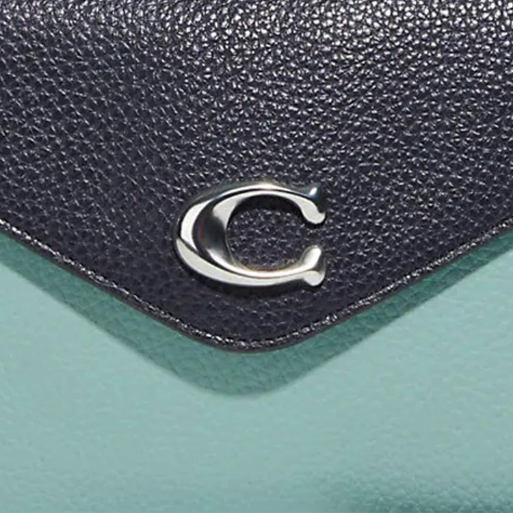 COACH Pebbled Leather Envelope Bag, Shoulder Bag, Crossbody Bag Medium Size Women's Black & Mint Green-3