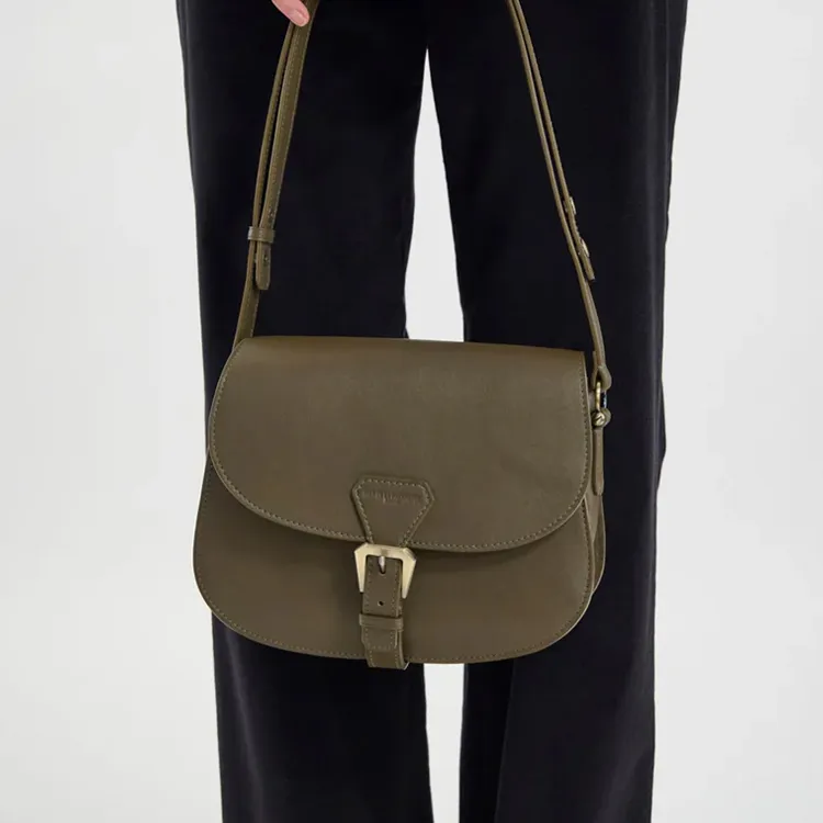 INES DE LA FRESSANGE Cow Leather Messenger Bag, Crossbody Bag, Shoulder Bag Women's Tan Gray Brown-3