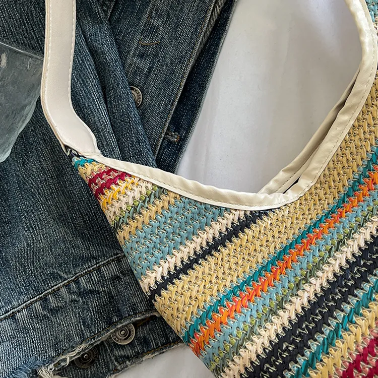 Yalu Straw Woven Shoulder Bag Women's White-2