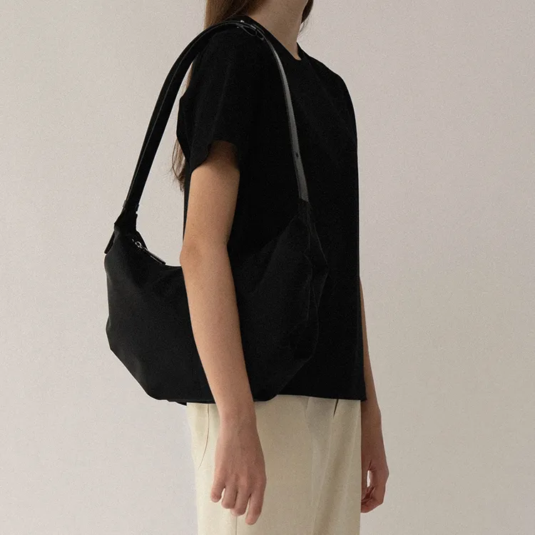NOTHING WRITTEN Nylon With Leather Handbag, Shoulder Bag Regular Women's Black-4