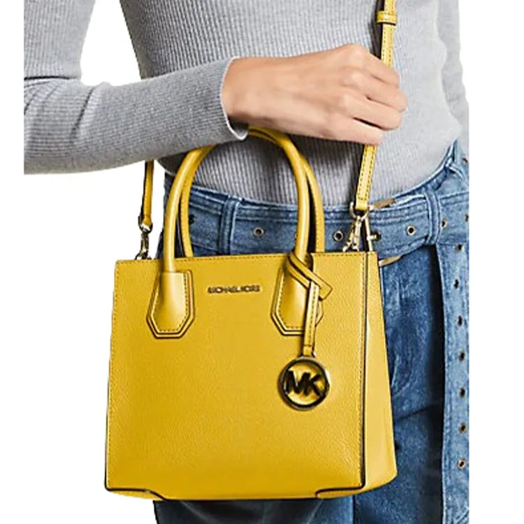 MICHAEL KORS Litchi Grain Leather Crossbody One Shoulder Handbag Medium Size Unisex Gold-4