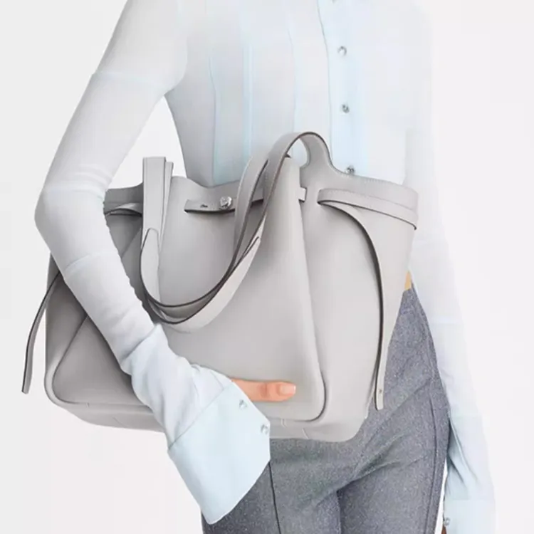 TORY BURCH Cow Leather Tote Bag, Shopping Bag, Shoulder Bag Medium Size Women's Light Heather Rock Gray-2