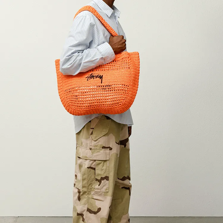 Stussy Woven Tote Bag, Shopping Bag, Handbag, Shoulder Bag Unisex Orange-4