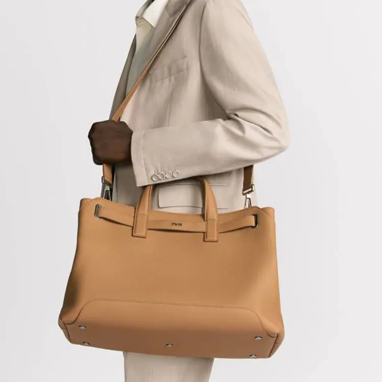 DIOR Calfskin Tote Bag, Shopping Bag, Handbag Medium Size Men's Brown-4
