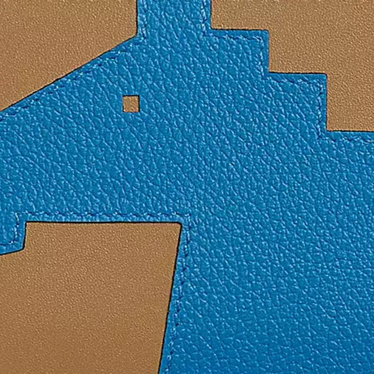HERMES Cheval Picto Evercolor Leather Card Holder Women's Brown & Zanzibar Blue-2