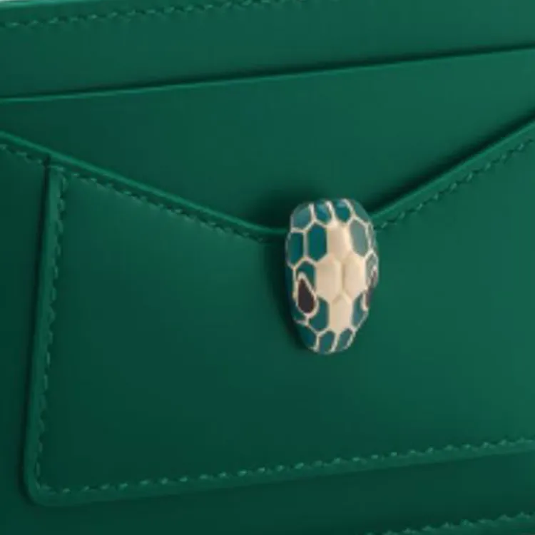 BVLGARI Serpenti Forever Series Calfskin Card Holder Women's Green-3