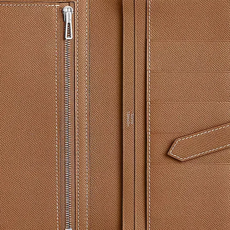HERMES Bearn Madame Calfskin Wallet Unisex 37 Gold Brown-2