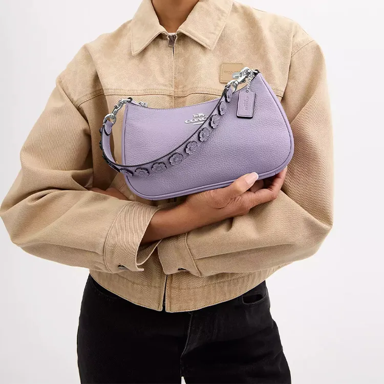 COACH Teri Pebble Leather Shoulder Bag, Crossbody Bag, Handbag Medium Size Women's Purple-6