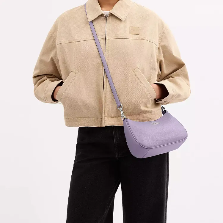 COACH Teri Pebble Leather Shoulder Bag, Crossbody Bag, Handbag Medium Size Women's Purple-4
