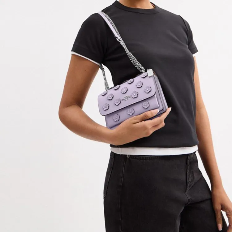 COACH Klare Cow Leather Shoulder Bag, Crossbody Bag Mini Women's Lilac Purple-5