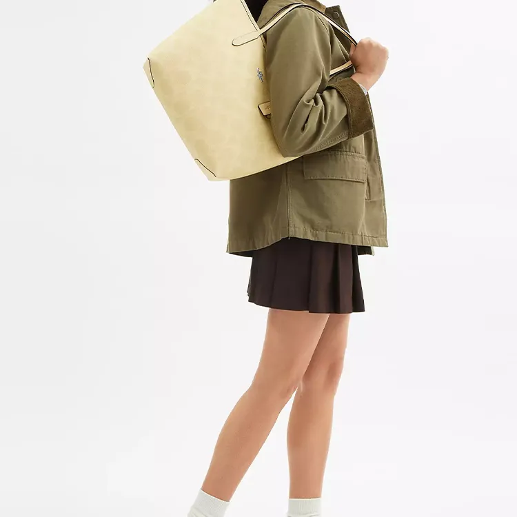 COACH City Coated Canvas Tote Bag, Shopping Bag, Handbag, Shoulder Bag Large Size Women's Dry Grass-3