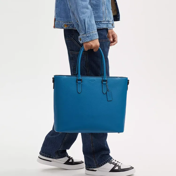 COACH Beckett Calfskin Briefcase, Shoulder Bag, Crossbody Bag, Handbag Large Size Men's Blue-3