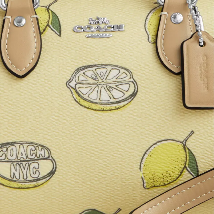 COACH Rowan Coated Canvas Shoulder Bag, Crossbody Bag, Handbag Mini Women's Yellow Green-3