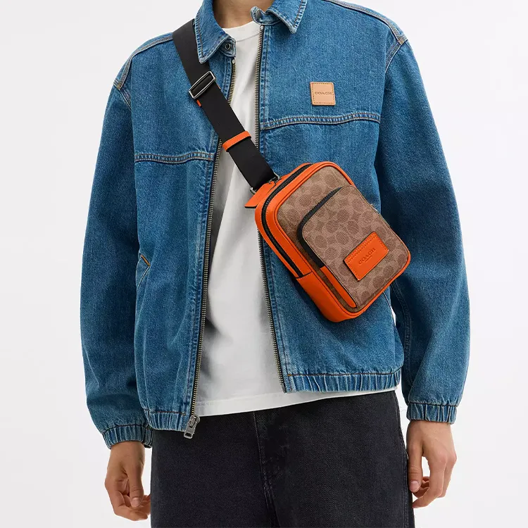 COACH RACER Coated Canvas Sling Bag Mini Men's Orange Brown & Spicy Orange-3