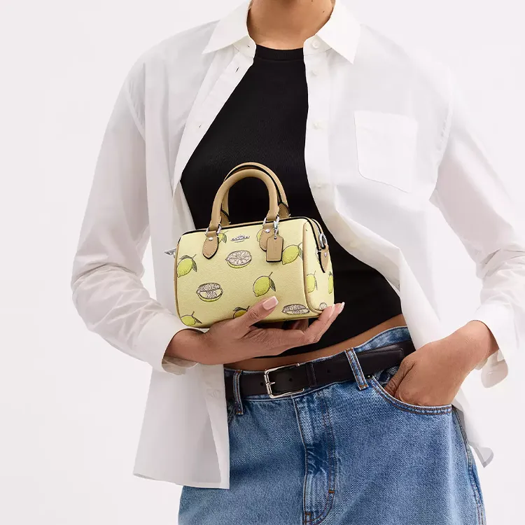 COACH Rowan Coated Canvas Shoulder Bag, Crossbody Bag, Handbag Mini Women's Yellow Green-4