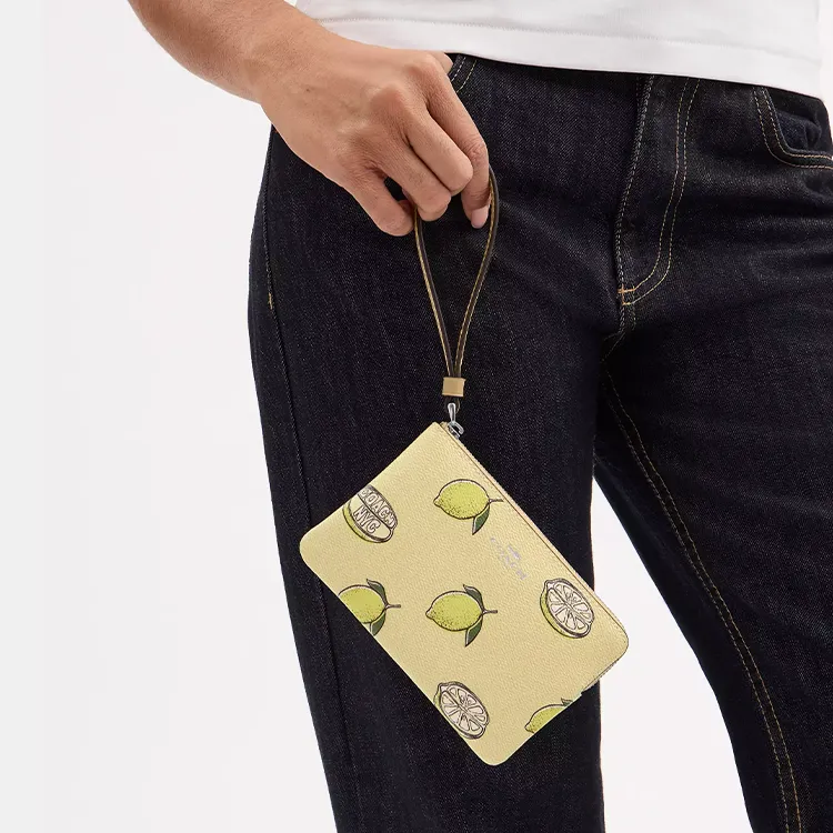 COACH Coated Canvas Clutch Trumpets Women's Yellow Green-3