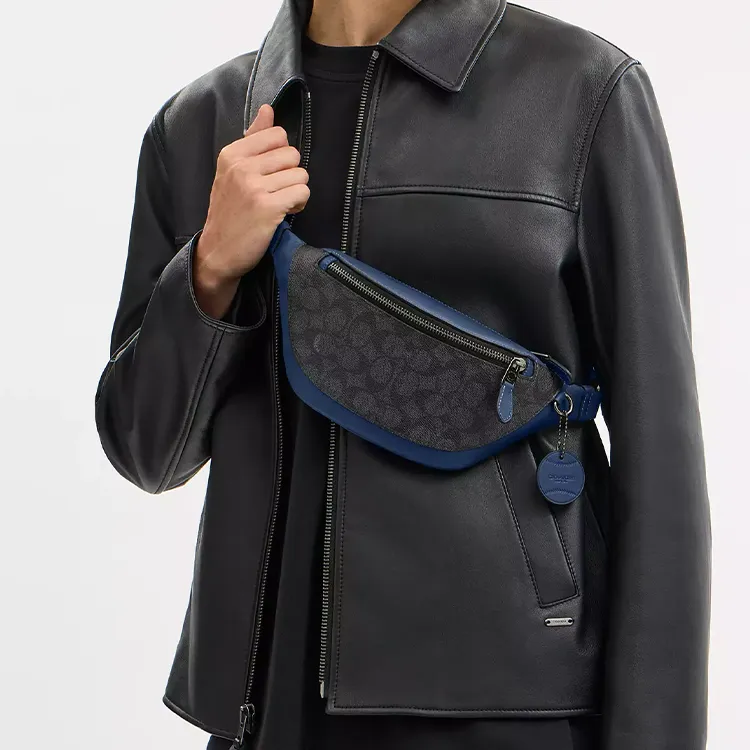 COACH Warren Coated Canvas Fanny Pack Mini Men's Charcoal Gray & Dark Blue-3