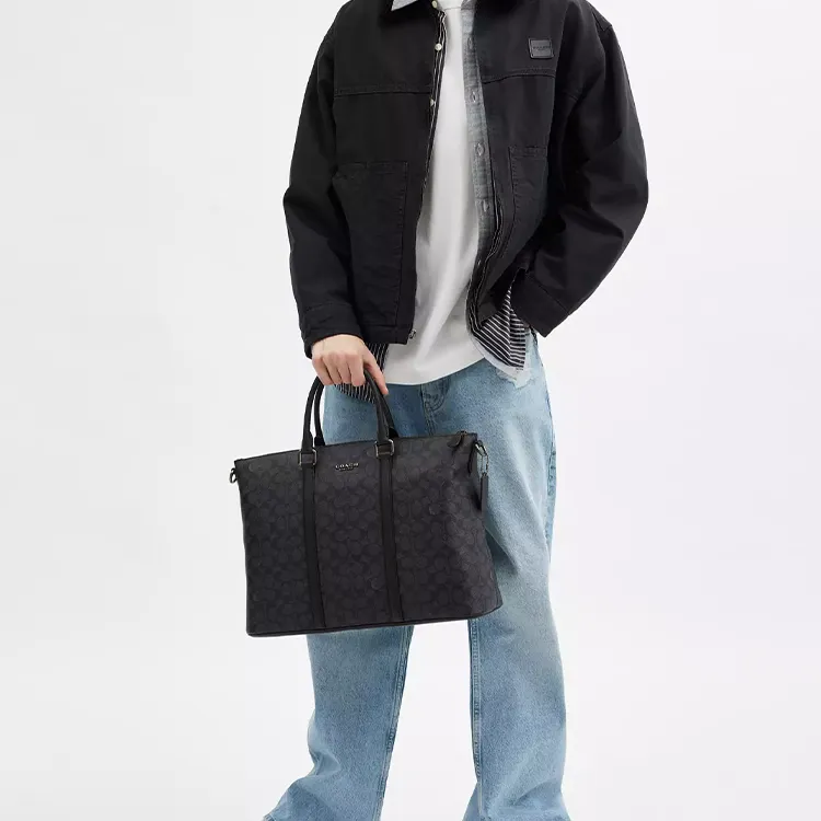 COACH Coated Canvas Shoulder Bag, Crossbody Bag, Handbag Tubas Men's Bronze & Charcoal & Black-3