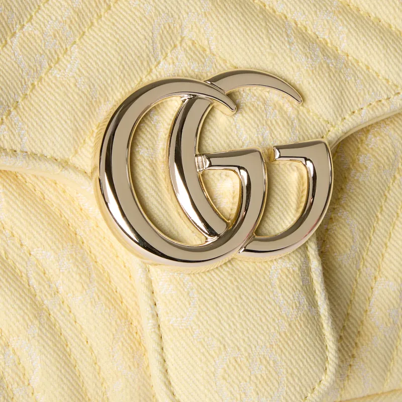 GUCCI GG Marmont Denim Crossbody Bag, Shoulder Bag Medium Size Women's Yellow & White-6