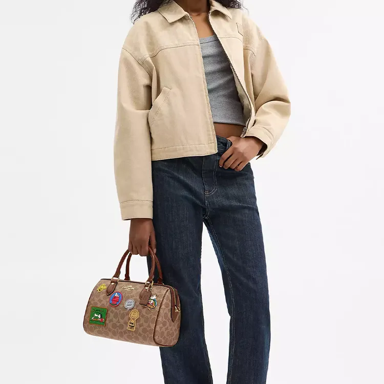 COACH PEANUTS Collaboration Rowan Coated Canvas Shoulder Bag, Crossbody Bag, Handbag Medium Size Women's Tan-4