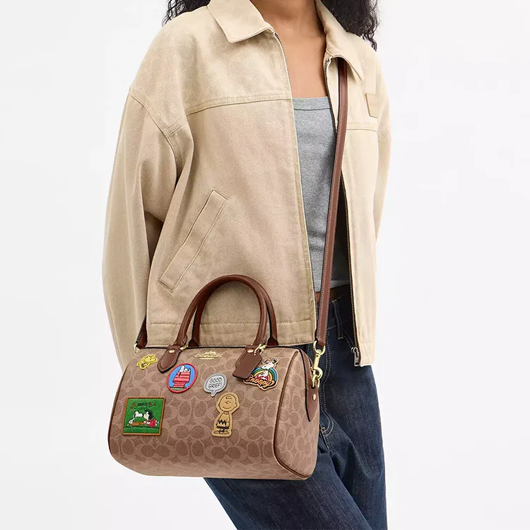 COACH PEANUTS Collaboration Rowan Coated Canvas Shoulder Bag, Crossbody Bag, Handbag Medium Size Women's Tan-3
