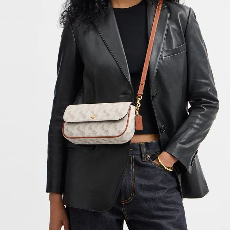 COACH Coated Canvas Crossbody Bag, Shoulder Bag Medium Size Women's Chalk White & Taupe-4