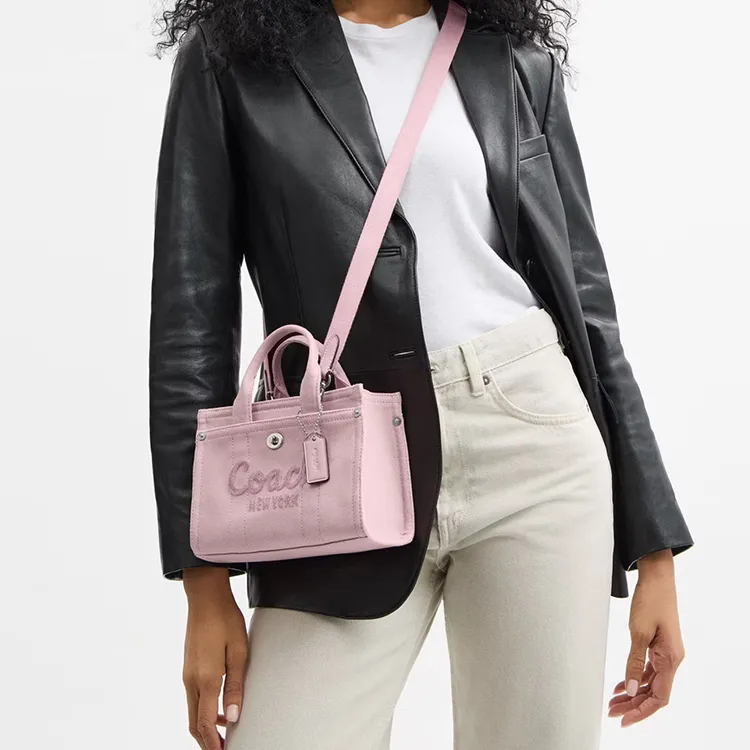 COACH Cargo Denim Fabric Tote Bag, Shopping Bag, Shoulder Bag, Crossbody Bag, Handbag Trumpets Women's Pink-6