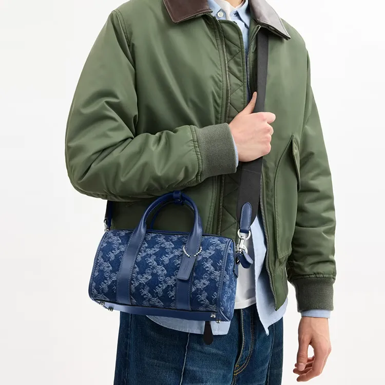 COACH Gotham Denim Fabric With Leather Shoulder Bag, Crossbody Bag, Handbag Medium Size Men's Dark Blue-5