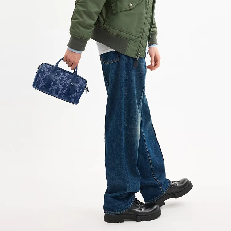 COACH Gotham Denim Fabric With Leather Shoulder Bag, Crossbody Bag, Handbag Medium Size Men's Dark Blue-4
