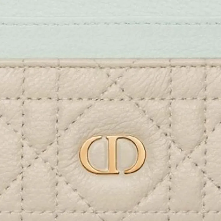 DIOR Caro Velour Calfskin Card Holder Women's Lily Of The Valley Green & Beige-2