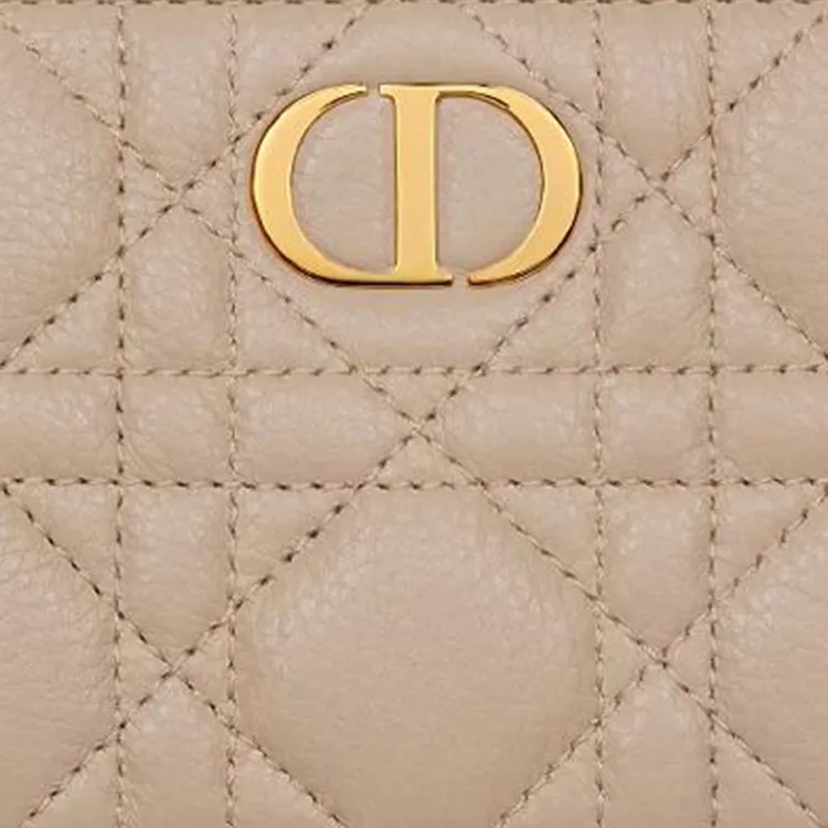 DIOR CaroDahlia Calfskin Wallet Women's Light Ivory & Pink Beige-4