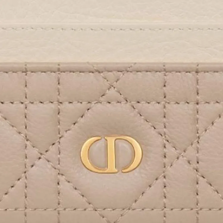 DIOR Caro Cow Leather Card Holder Women's Light Ivory & Pink Beige-2