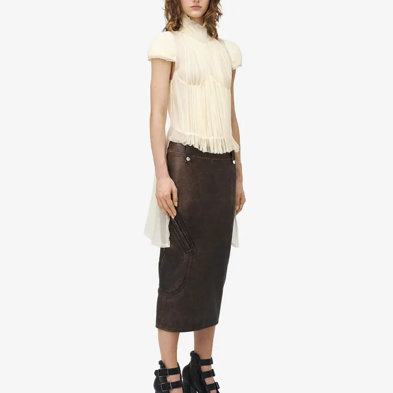 Alexander McQueen Leather Pencil Skirt-3