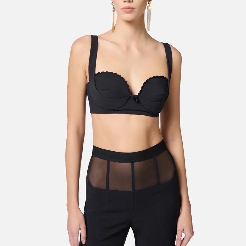 Elisabetta Franchi Embroidered scallop Crepe Bra Top-3