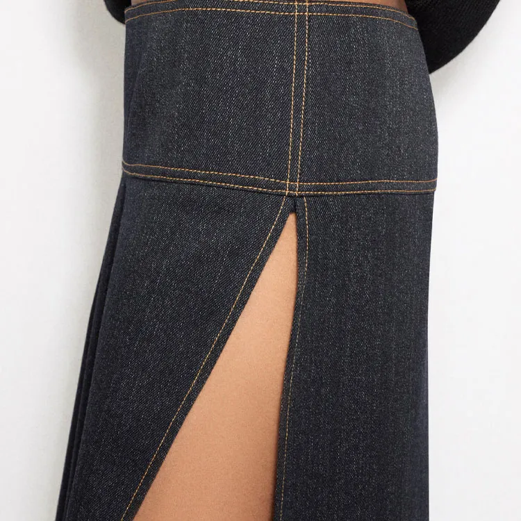 Alaia Denim Long Skirt Women's Dark Blue-4