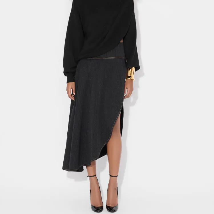 Alaia Denim Long Skirt Women's Dark Blue-1