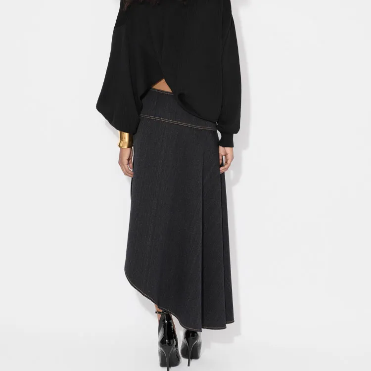 Alaia Denim Long Skirt Women's Dark Blue-2