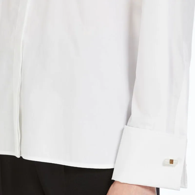 MaxMara Laser Collection Cotton Shirt With Bow Tie Shirt Women's White-4